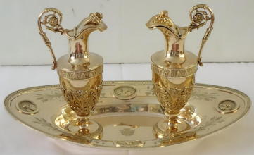French antique solid silver gilt Baroque Chapel Set